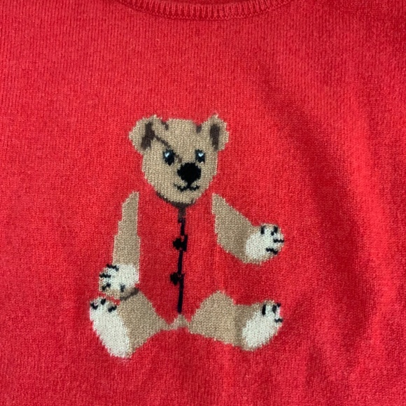 KIDS CASHMERE RED SWEATER LONG SLEEVE TEDDY BEAR SIZE: 8 - Picture 3 of 3